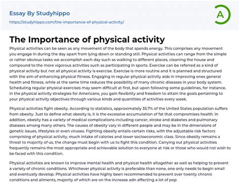 The Importance Of Physical Activity Essay Example Studyhippo