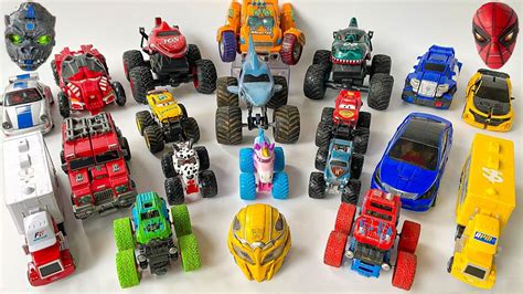 Bộ Sưu Tập Xe Tải Hot Wheels Monster Truck Mới Hoạt Hình Lắp Ráp Robot Tobot And Khủng Long