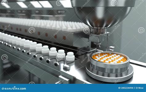 Pharmaceutical Company Production Line Production Of Tablets Stock