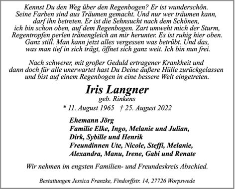 Traueranzeigen Von Iris Langner Trauer Gedenken