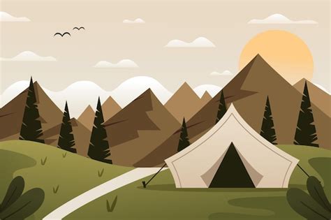 Premium Vector Flat Design Camping Area Landscape Illustration With