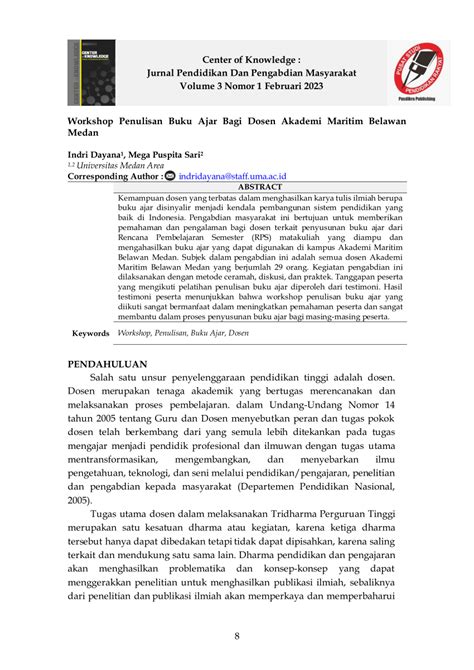 PDF Workshop Penulisan Buku Ajar Bagi Dosen Akademi Maritim Belawan Medan