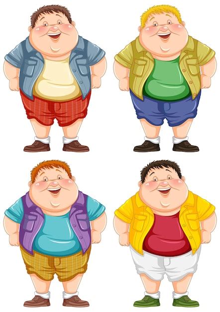 Premium Vector Set Of Overweight Boy Cartoon Character In Different