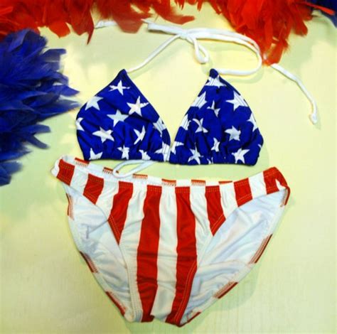 American Flag Bikini Stars And Stripes Pin Up Girl Bathing