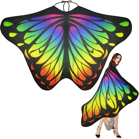 Emageren Damen Schmetterling Kostüm Umhang Mit Kapuze Erwachsene Schmetterlingsflügel