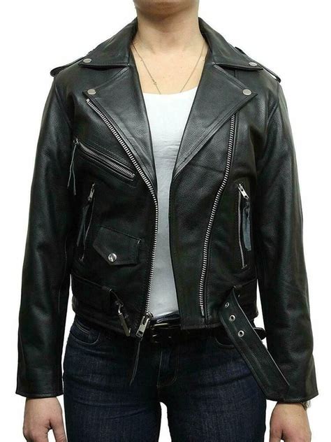 Womens Genuine Lambskin Leather X L Xl Black Fit Biker Motorcycle