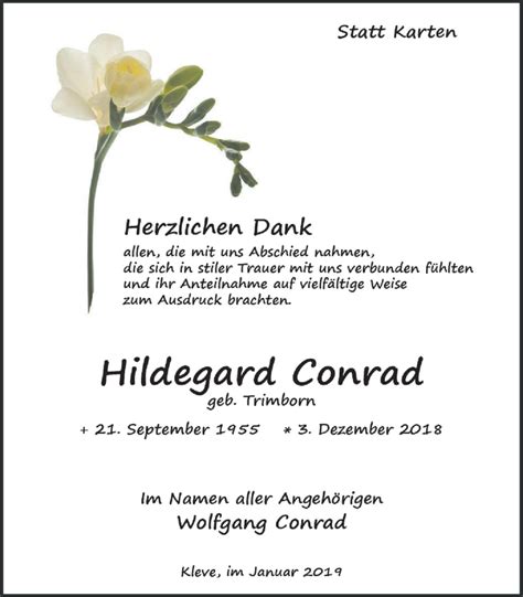 Traueranzeigen Von Hildegard Conrad Trauer In NRW De