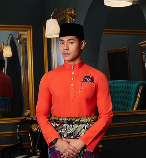 Baju Melayu Orange Matte Elrah Clothing