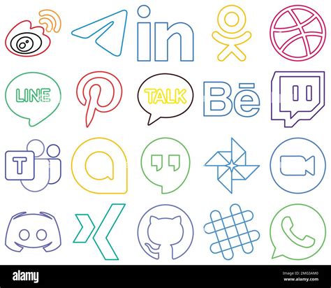 Simple And Minimalist Colourful Outline Social Media Icons Such As