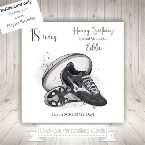 Rugby Ball Scrum Personalised Birthday Card Grandson Son Brother Nephew