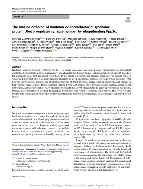 The Murine Ortholog Of Kaufman Oculocerebrofacial Syndrome Protein