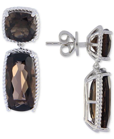 Macys Smoky Topaz Drop Earrings 14 Ct Tw In Sterling Silver Macys