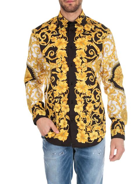 Versace Men S Long Sleeve Shirt Dress Shirt In Gold Metallic For Men Lyst