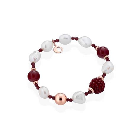 Bracciale Con Perle Dacqua Dolce AG925 Rosa Spinello Ciliegia E