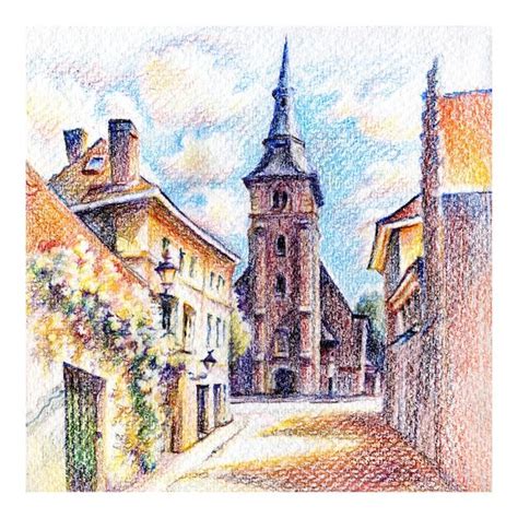 Premium Photo Urban Sketch Of Old Bruges Street With Church And