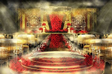 European Luxury Retro Red Gold Main Background Wedding Renderings