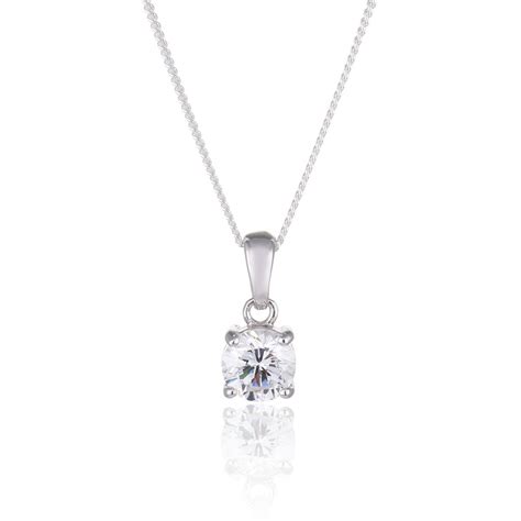 Silver Brilliant Cut Cubic Zirconia Solitaire Pendant