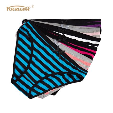 Youregina Womens Cotton Panties Female Striped Breathable Briefs Plus