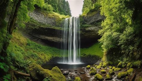 Premium Ai Image Flowing Water Cascades Down Majestic Mountain Cliff