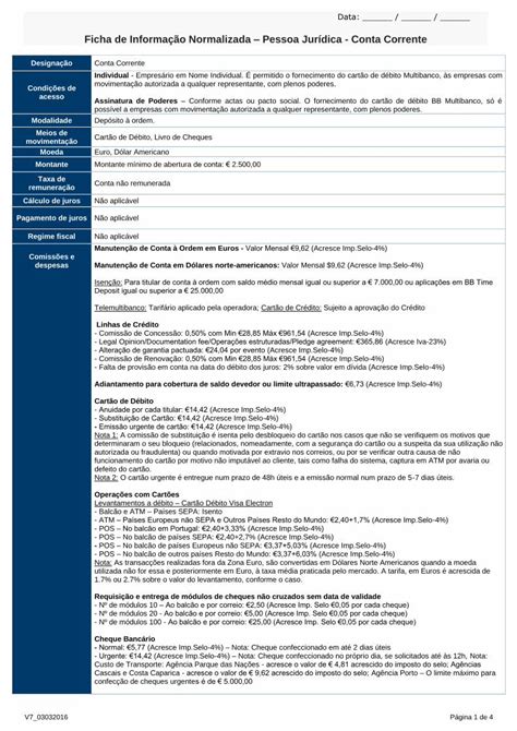 PDF Ficha de Informação Normalizada Pessoa Jurídica Conta