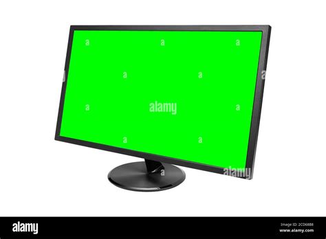 Computer monitor with green screen isolated on white background ...