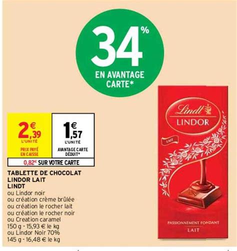 Promo Tablette De Chocolat Lindor Lait Lindt Chez Intermarch Hyper