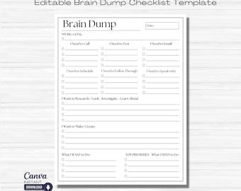 Editable Adhd Brain Dump Printable Adhd Planner To Do List Template