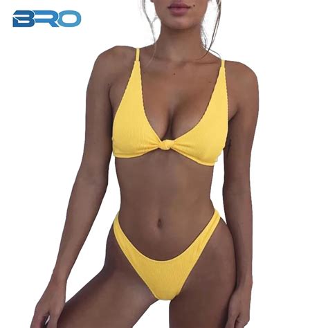 Bro Blue Yellow Bikini Summer Sexy Beach High Cut Swimsuit Bathing