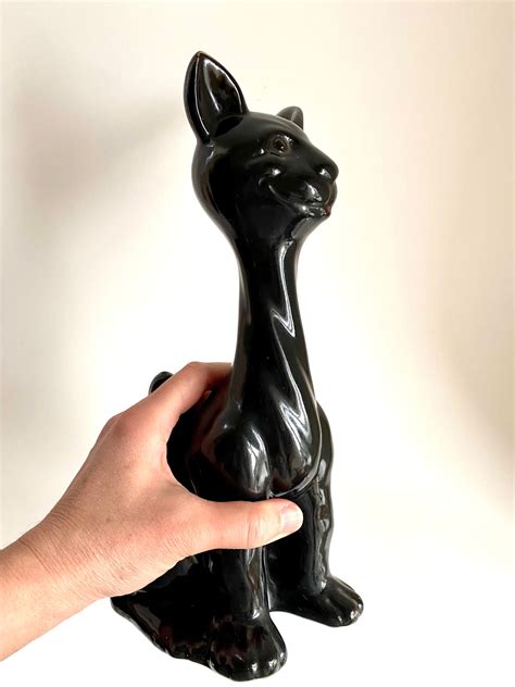 Large Tall Vintage Black Cat Figurine Etsy