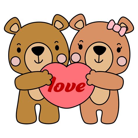 Cute Teddy Bear Love Set Valentines Day With Elements Filled Vector