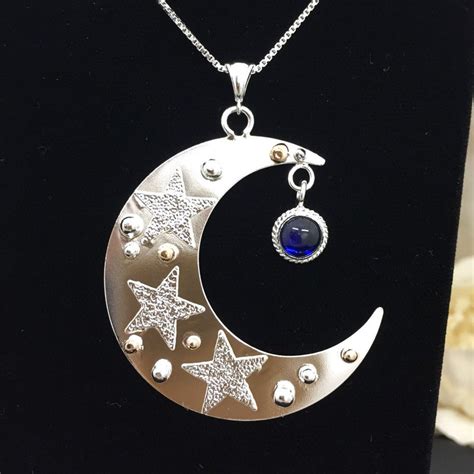 Large Crescent Moon Star Gemstone Necklace Stars And Moon Celestial