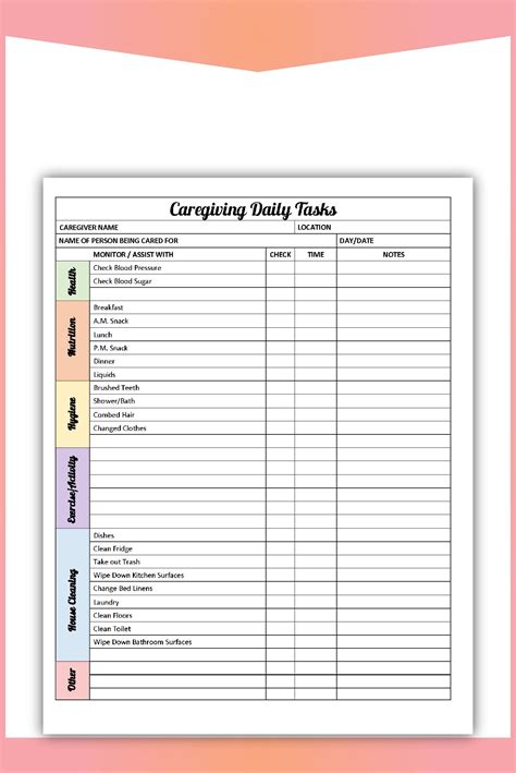 Care Giving Caregiver Daily Tasks Form Printable Pdf Fill By