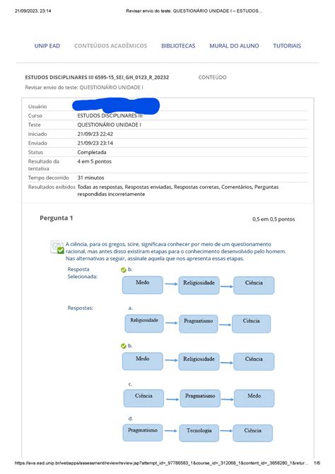 Questionário Unidade I Revisar envio do teste QUESTIONÁRIO UNIDADE I