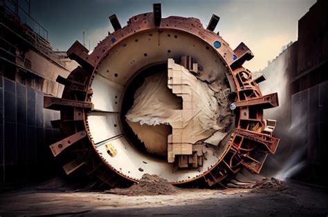 Premium Ai Image Tunnel Boring Machine Breaking Through New Tunnel Wall