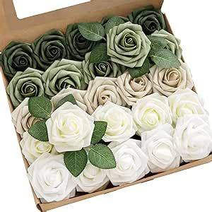 Ling S Moment Artificial Flowers 25Pcs 3 Roses In Sage Shades