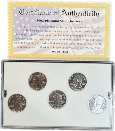 2002 P U S Platinum Edition State Quarter Collection 5 Platinum