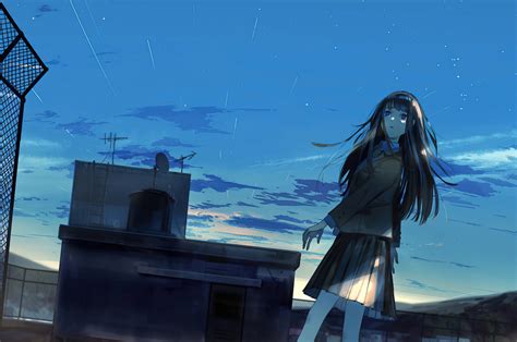 2560x1700 Anime Original Girl Rooftop Evening Time 4k Chromebook Pixel