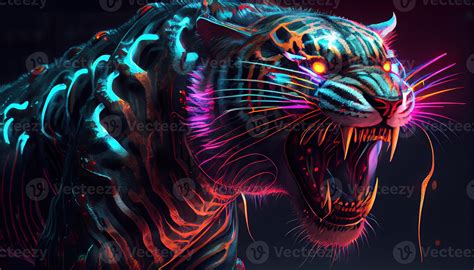 Neon Tiger Digital Art Illustration Stock Photo At Vecteezy