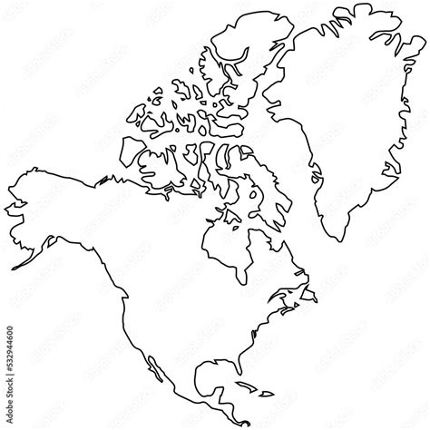 North American Continent Outline Map PNG Image Stock Illustration