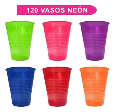 Vaso Neón Surtidos Desechable Marca Primo 120 Pzas Leoneon1 Meses sin