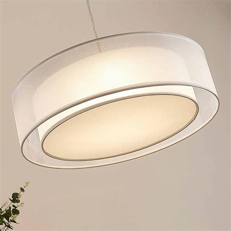 Lindby LED Pendelleuchte Amon dimmbar Modern in Weiß aus Textil u a