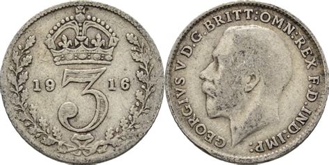 Großbritannien 3 Pence 1916 Georg V 1910 1936 ss MA Shops