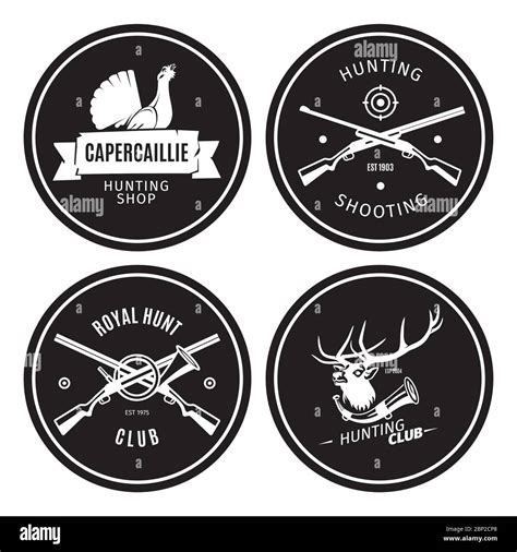 Vintage Hunting Shop Emblems With Horn Deer And Gun Vector