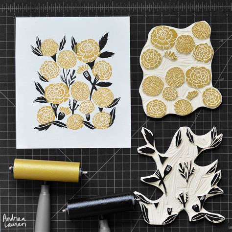 Marigolds Original Block Print Linocut By Andrea Lauren With Images