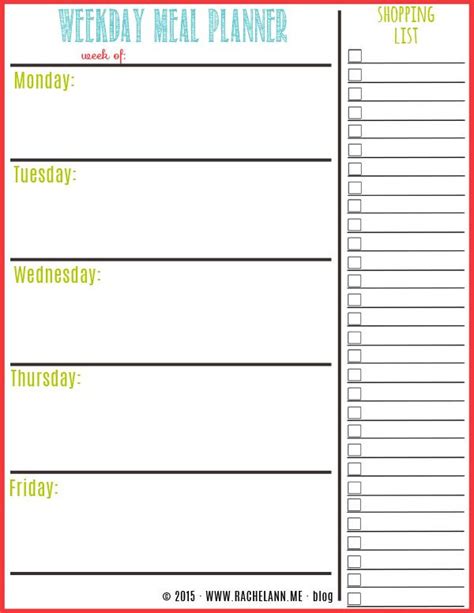 20 Weekly Meal Planning Template Free