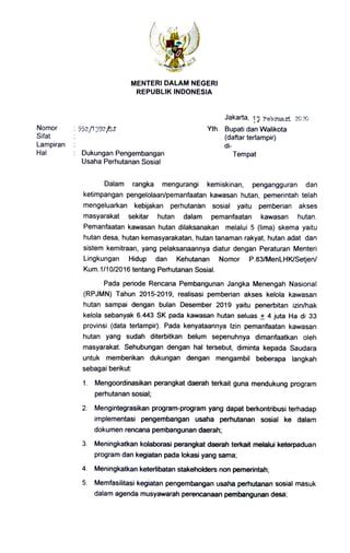 Surat Mendagri No 5521392sj Tentang Dukungan Pengembangan Usaha Perhutanan Sosial Pdf