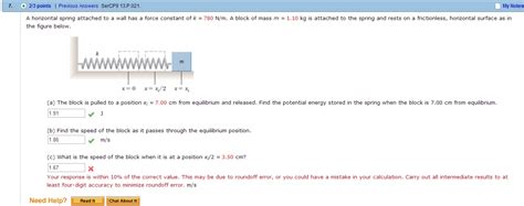 Solved A Horizontal Spring Attached To A Wall Has A Force Chegg