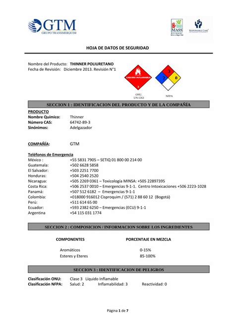 Pdf Hoja De Datos De Seguridad Gtm Net Poliuretano Pdf Nombre Del