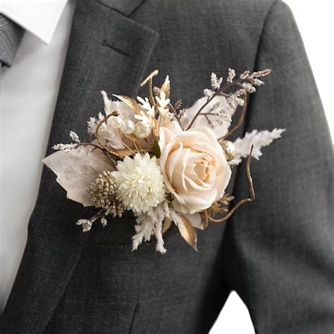 Amazon Ling S Moment White Pocket Boutonniere Single Beige