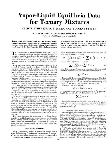 PDF Vapor Liquid Equilibria Data For Ternary Mixtures Methyl Ethyl